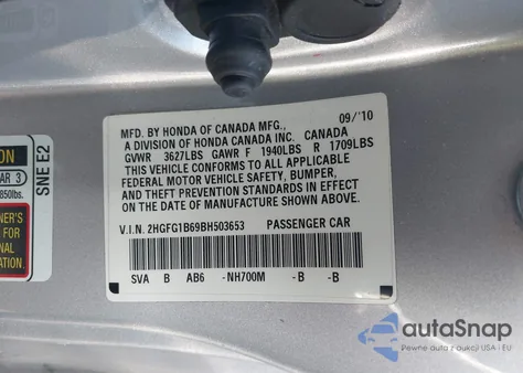 2011 Honda Civic Lx from USA, damaged, VIN 2HGFG1B69BH503653